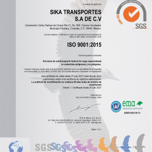 Sika Transportes obtiene la certificación Iso 9001:2015